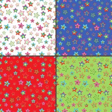 Four seamless vector patterns with colorful stars Stock Illustration