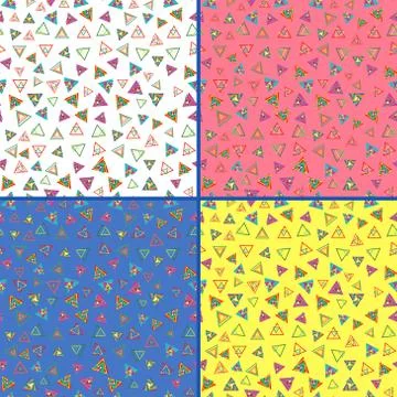 Four seamless vector patterns with colorful triangles Stock Illustration