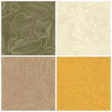 Four Seamless Vector Topographic Map Patterns 스톡 일러스트