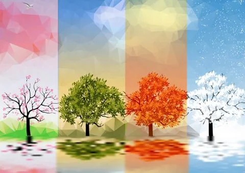 Four Seasons Banners with Trees - Vector Illustration Stock Illustration