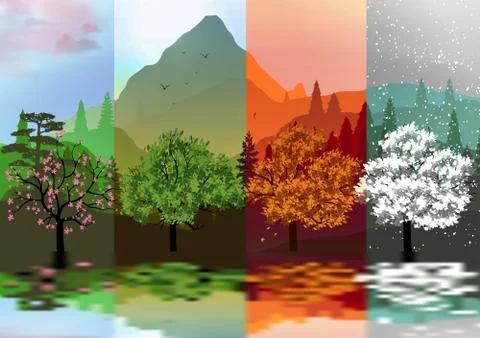 Four Seasons Banners with Trees - Vector Illustration Illustrazione stock
