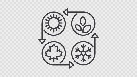 Four seasons change rotation line icon. Alpha channel Stock Footage 342422465