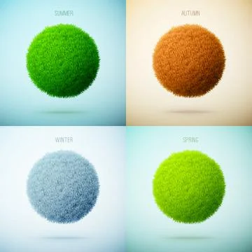 Four seasons collage. Spring, Summer, Autumn, Winter. Grass circle shape. Illustrazione stock