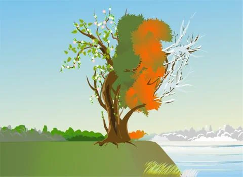 Four seasons in the environment Stock Illustration