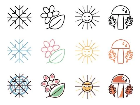 Four seasons icon set Stock Illustration