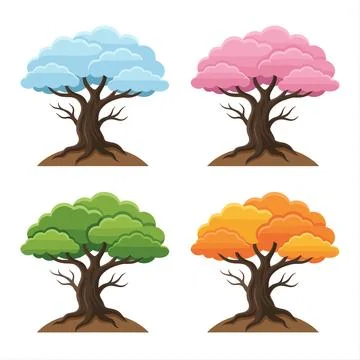 Four Seasons Tree Collection Vector Illustration. Illustrazione stock