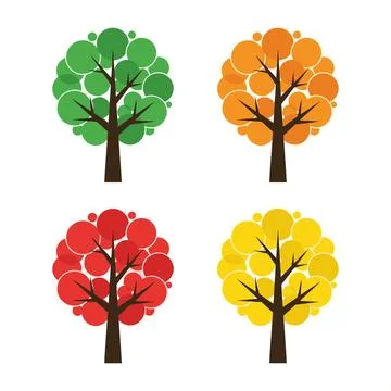 Four Seasons Tree Icons Representing Spring Summer Autumn Winter. Stock Illustration