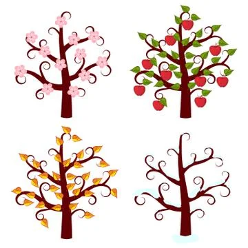 Four seasons trees art Stock Illustration