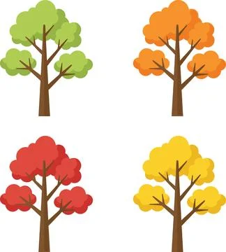 Four Seasons Trees Collection Vector Illustration. Stock Illustration