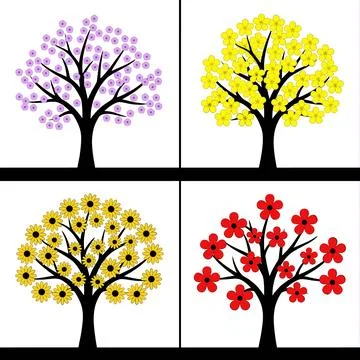 Four Seasons Trees Collection Vector Illustration. Stock Illustration