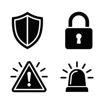 Four security warning icons set Vector Stock Illustration
