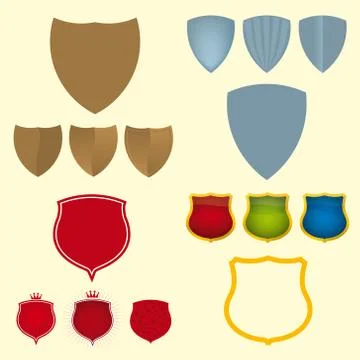 Four sets of blank shield icons. Different styles. Stock Illustration