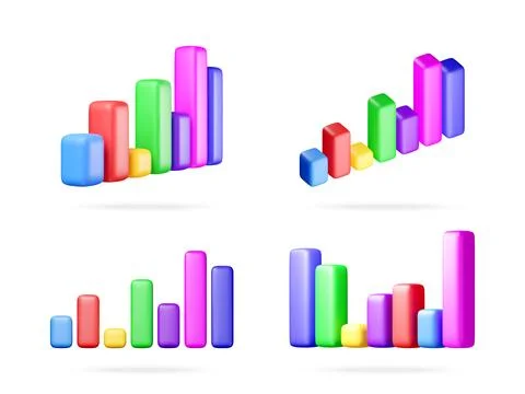 Four sets of colorful 3d bar graphs Illustrazione stock