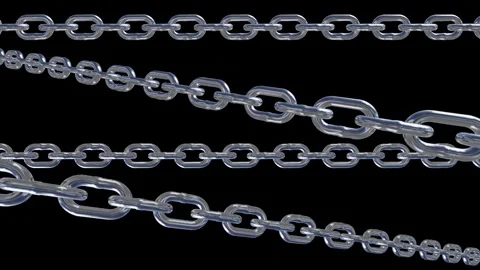 Four Shiny Metallic Chains with Different Perspectives and Link Sizes Stock Footage 346241295