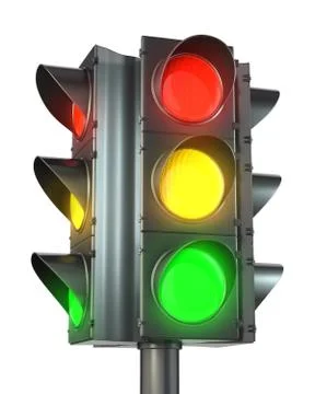 Four sided traffic light with red, yellow and green Stock Illustration
