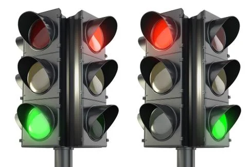 Four sided traffic lightm red and green variations Stock Illustration