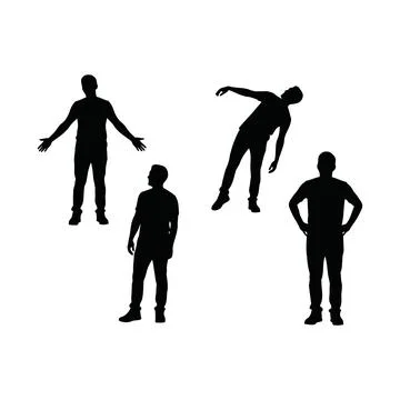 Four Silhouette Figures Displaying Different Body Positions and Stances in .. Stock Illustration