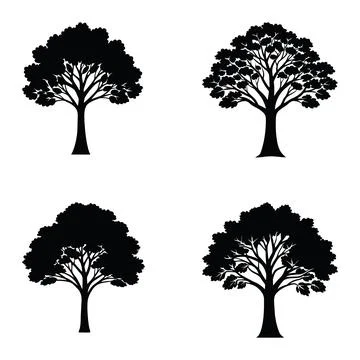 Four silhouette trees isolated on white background Stock Illustration