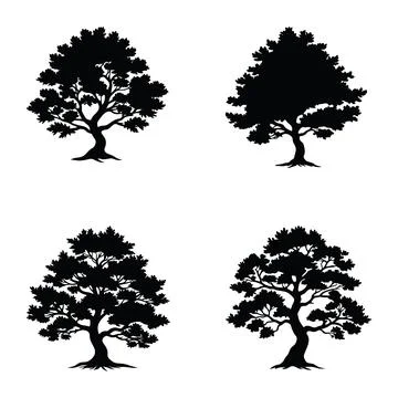 Four silhouette trees isolated on white background Stock Illustration