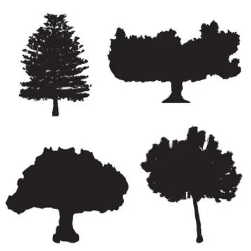 Four silhouette trees vector set Stock Illustration