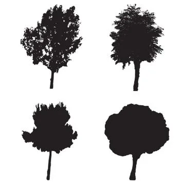 Four silhouette trees vector set Stock Illustration