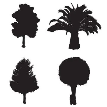 Four silhouette trees vector set Stock Illustration