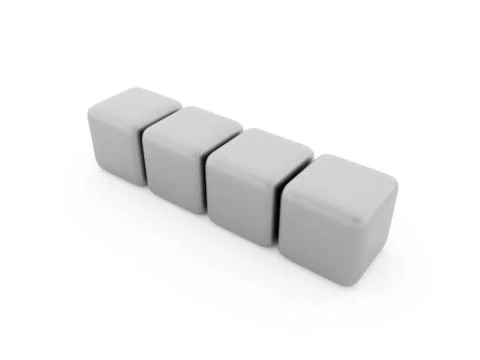 Four silver cubes rendered isolated on white background Stock Illustration
