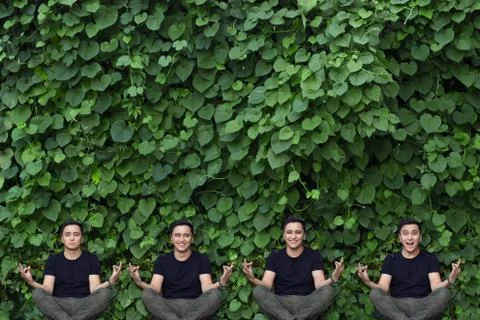 Four similiar asian men posing yoga Stock Photos
