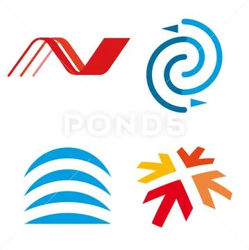 Four simple arrow or lineal logos in geometric form. Stock Illustration