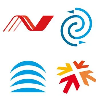Four simple arrow or lineal logos in geometric form. Stock Illustration