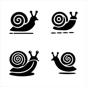 Four simple black silhouettes of snails Stock Illustration