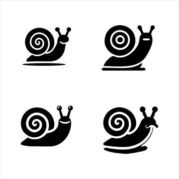 Four simple black silhouettes of snails Stock Illustration