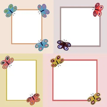 Four simple clear frames with butterflies Stock Illustration