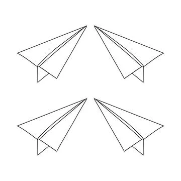 Four simple paper airplane arranged in a grid pattern, black outline on a w.. Stock Illustration