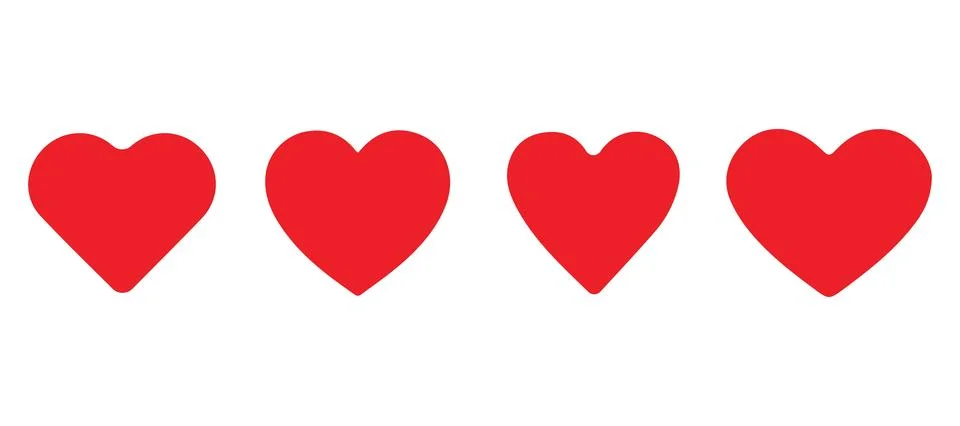 Four Simple Red Hearts Row Vector Stock Illustration
