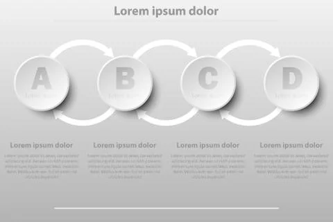 Four simple white 3D paper circles in sequence for website presentation cov.. Stock-Illustration