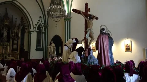 Four of the six Good Friday processions in Ferrol are suspended due to rain, Fer Stock Footage 306963530