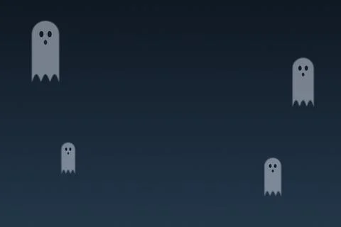Four small cartoon ghosts floating on a dark blue to light blue gradient ba.. 库存插图