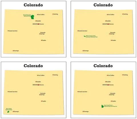 Four small vector maps of the Colorado National Parks Stock Illustration