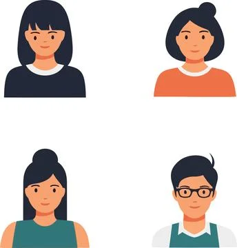 Four smiling people, including three women and one man, are portrayed with di Stock Illustration