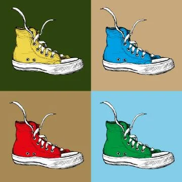 Four Sneakers on a colored background Stock Illustration