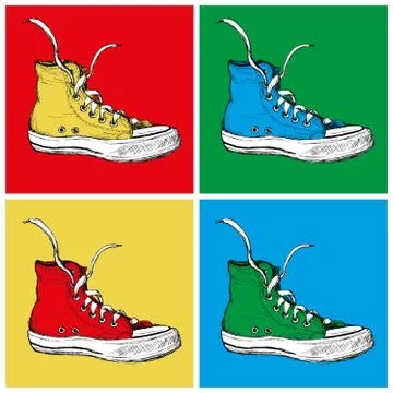 Four Sneakers on a colored background Stock Illustration
