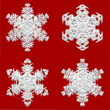 Four snowflakes on red background Stock Illustration