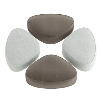 Four soft triangular tissue poufs on a white background. 3d rendering Stock Illustration