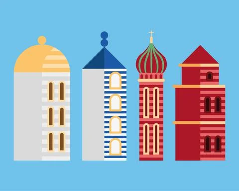Four soviet style buildings Stock Illustration