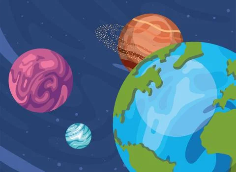 Four space planets Stock Illustration