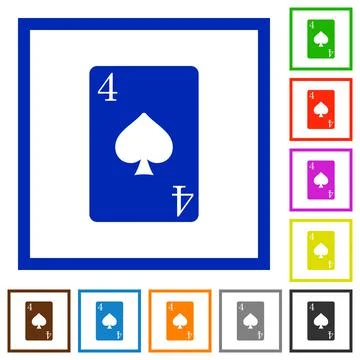 Four of spades card flat framed icons Stockillustratie