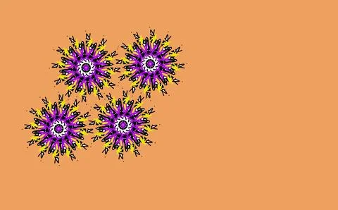 Four spiral flower‑like geometric patterns on orange background Stock Illustration