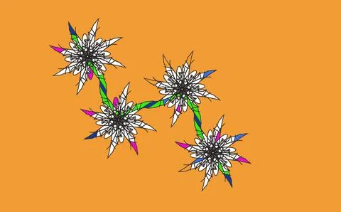 Four spiral flower‑like patterns on orange background Stock Illustration