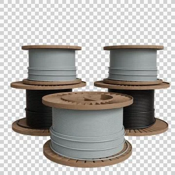 Four spools of cable, two black and two light gray, neatly stacked Stock Illustration